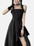 Dark Irregular Drawstring Waist Slip Dress - Anagoc