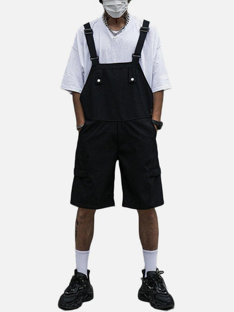 Functional Dark Solid Color Cotton overalls - Anagoc