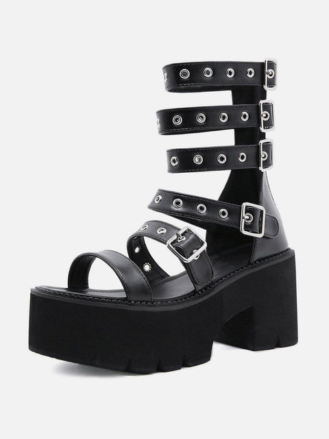 Punk Roman Rivet Hole Platform Sandals - Anagoc