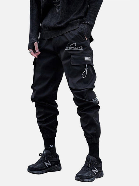 Techwear Drawstring Pocket Print Thick Fleece Cargo Pants - Anagoc