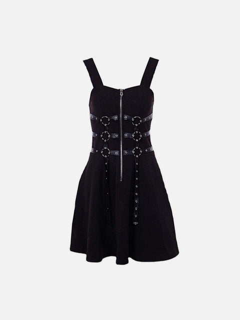 Dark Rock Patchwork Straps Dress - Anagoc