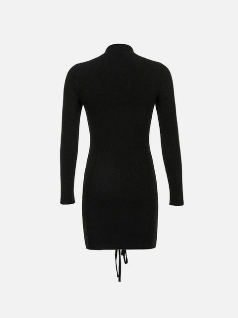 Half Turtleneck Patchwork Cross Tie Dress - Anagoc