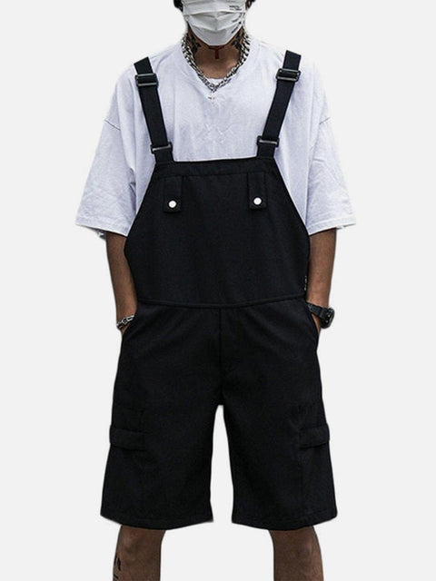 Functional Dark Solid Color Cotton overalls - Anagoc