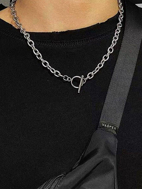 Punk Thick Chain Hollow OT Buckle Necklace - Anagoc