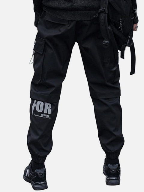 Techwear Drawstring Pocket Print Thick Fleece Cargo Pants - Anagoc