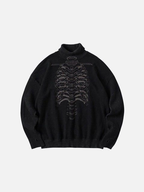 Dark Mechanical Skeleton Print Knitted Sweater - Anagoc