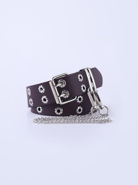 Punk Double-row Eye Buckle Hollow Chain Belt - Anagoc