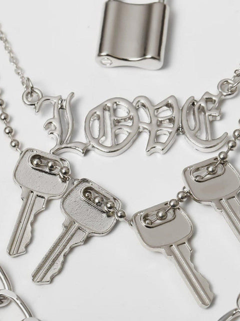 Punk PU Lock Shape Key Multiple Necklace - Anagoc