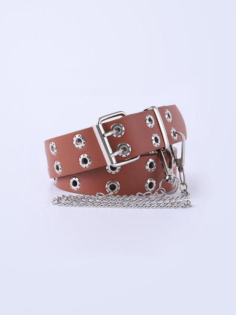 Punk Double-row Eye Buckle Hollow Chain Belt - Anagoc