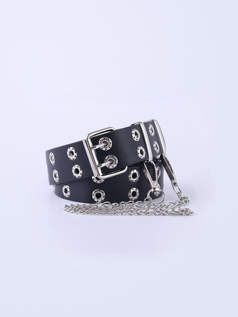 Punk Double-row Eye Buckle Hollow Chain Belt - Anagoc