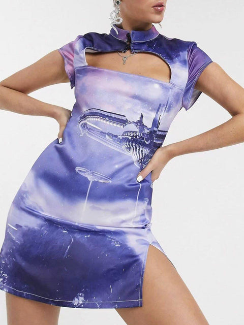 Space City Print Dress - Anagoc