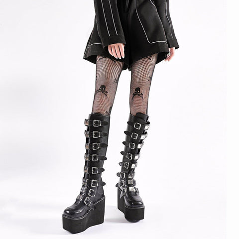 High-top Metal Button PU Thick High-heel Martin Boots - Anagoc