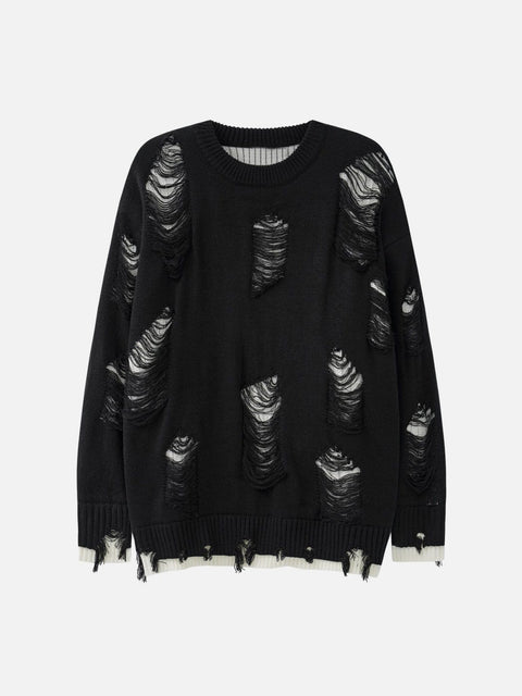 ANAGOC Ripped Hole Fake Two Piece Sweater