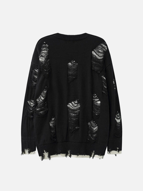 ANAGOC Ripped Hole Fake Two Piece Sweater