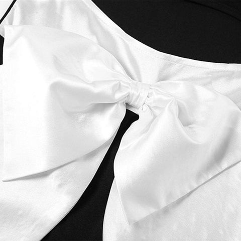 Solid Color Sexy Bow Tie Dress - Anagoc