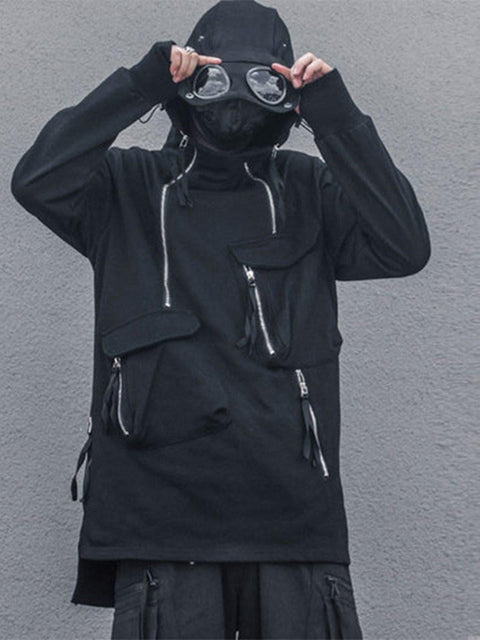 Dark Zipper Multi-pocket Sunglasses Hoodie - Anagoc