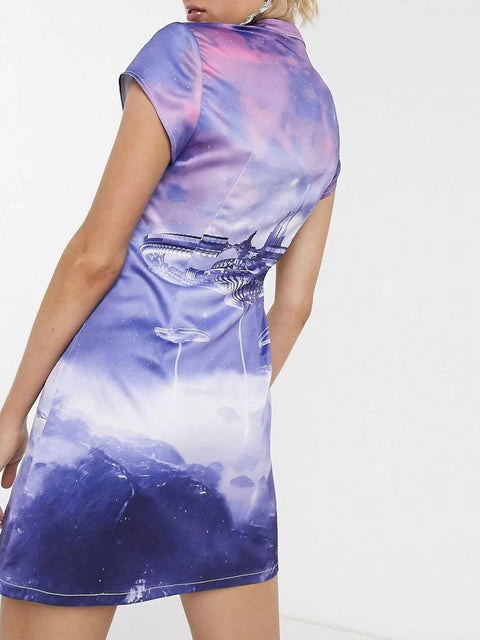 Space City Print Dress - Anagoc