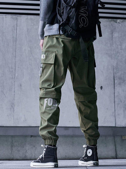 Techwear Drawstring Pocket Print Thick Fleece Cargo Pants - Anagoc