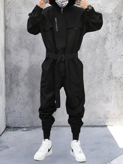 Function Multi Pockets Hooded Cargo Jumpsuit - Anagoc