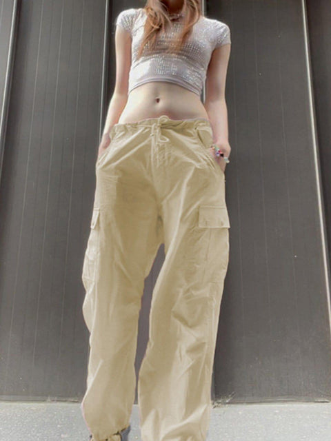 Low Waist Drawstring Cargo Pants - Anagoc