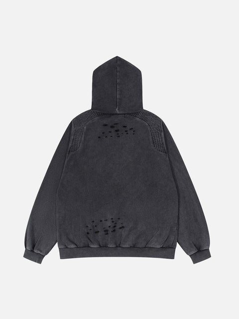 Washed Cut Embroidery Letters Hoodie - Anagoc