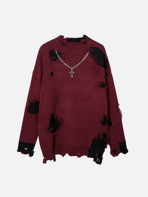 Hole Crucifix Necklace Sweater