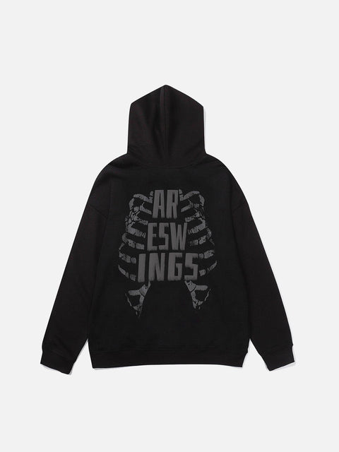 Dark Skeleton Wings Zip Up Hoodie - Anagoc