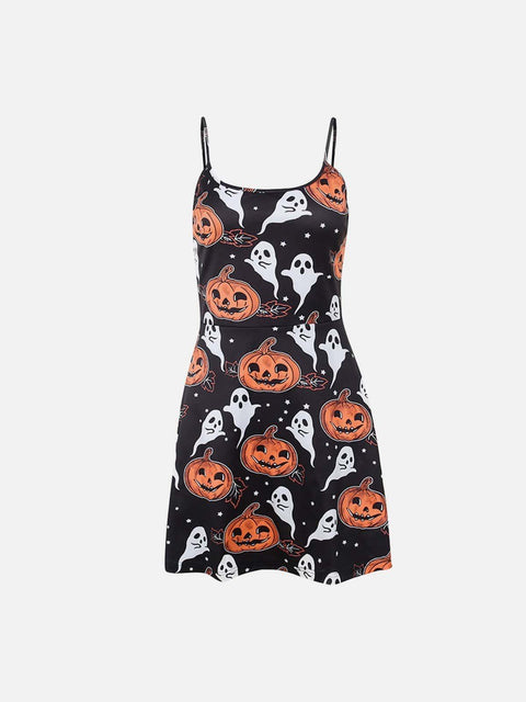 Pumpkin Ghost Print Dress - Anagoc