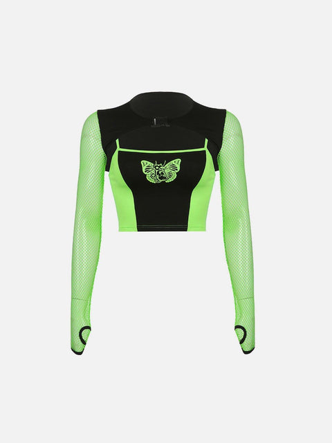 Butterfly Cat Mesh Long Sleeve T Shirts - Anagoc