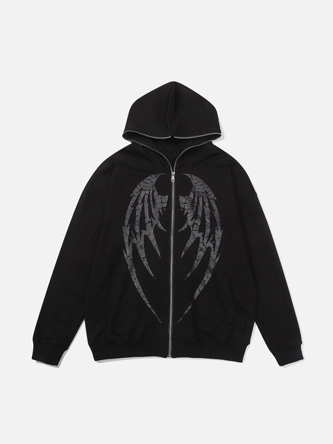 Dark Skeleton Wings Zip Up Hoodie - Anagoc